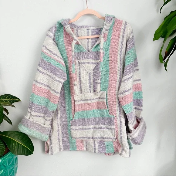 Vintage Pastel Baja Pullover, Hippie Hoodie, Mexican, Southwestern - Picture 1 of 5